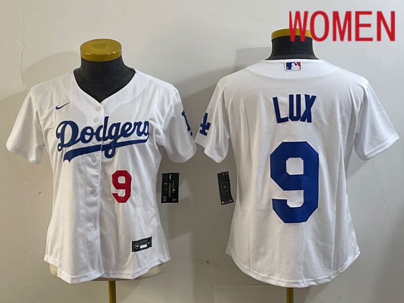 Women Los Angeles Dodgers 9 Lux White Game 2024 Nike MLB Jersey style 3
